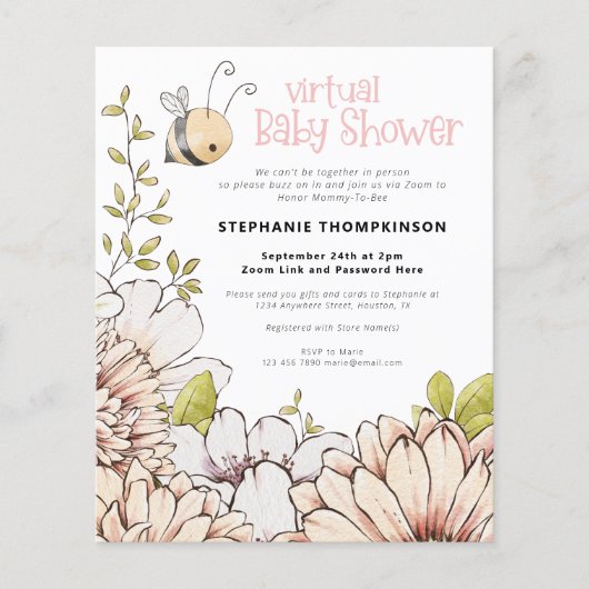 Budget Bumblebee Virtual Baby shower Invitation (Voorkant)