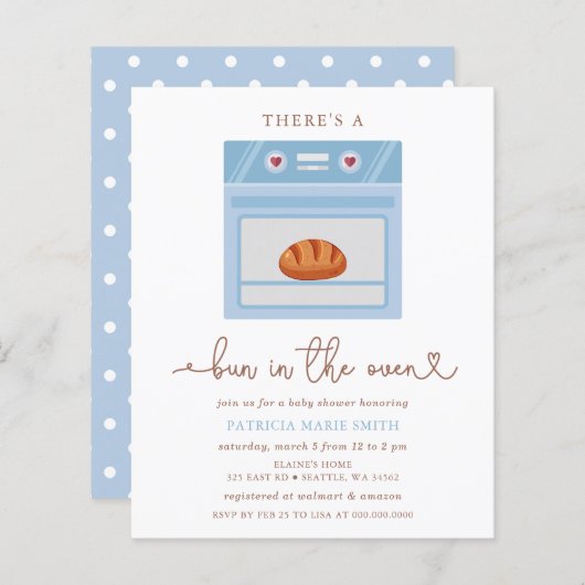 Budget Bun In Het Oven Blue Baby Boy Baby shower (Voorkant / Achterkant)