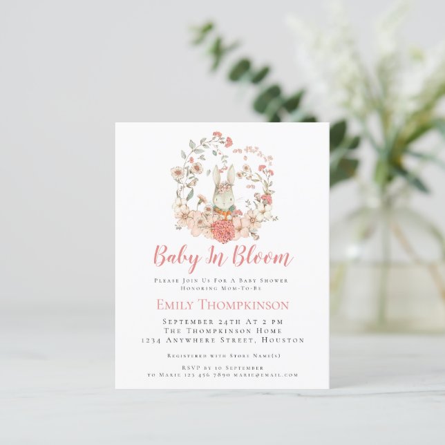 Budget Bunny Baby in Bloom Girl Baby shower Invite (Staand voorkant)