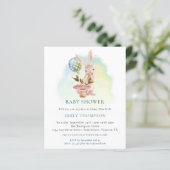 Budget Bunny Blauwgroen Baby shower Uitnodiging (Staand voorkant)