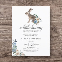 Budget Bunny Boho Dusty Blue Flower Baby shower in Uitnodiging Briefkaart