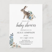 Budget Bunny Boho Dusty Blue Flower Baby shower Uitnodiging Briefkaart (Voorkant)