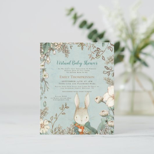 Budget Bunny Boy Virtual Baby shower Uitnodiging (Staand voorkant)