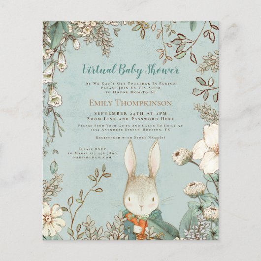 Budget Bunny Boy Virtual Baby shower Uitnodiging (Voorkant)