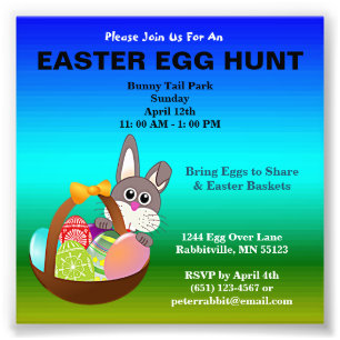 Budget Bunny, Eggs, Basket Easter Egg Hunt Invite Foto Afdruk
