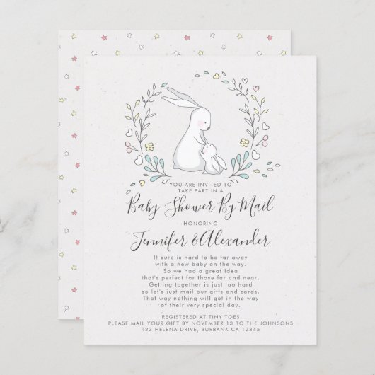 BUDGET Bunny Floral Baby shower per post (Voorkant / Achterkant)