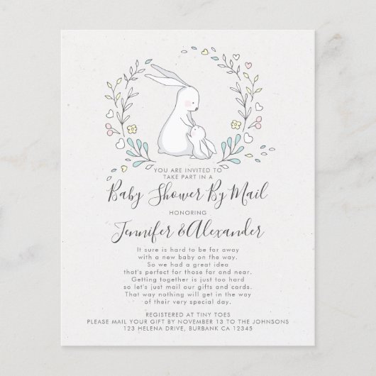 BUDGET Bunny Floral Baby shower per post (Voorkant)