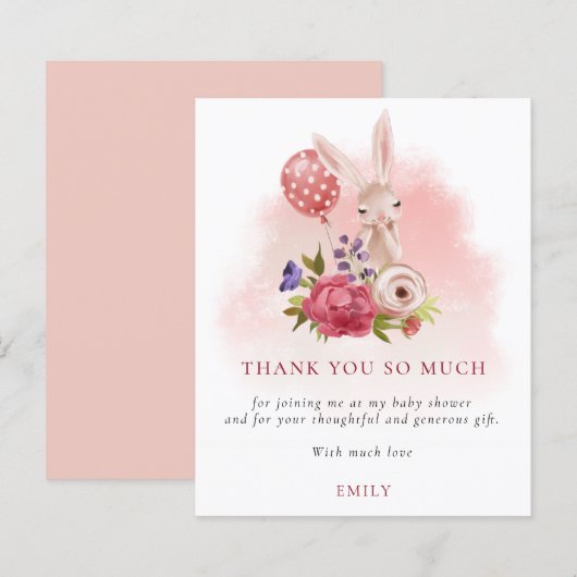 Budget Bunny Florals Pink Baby shower Dank u (Voorkant / Achterkant)