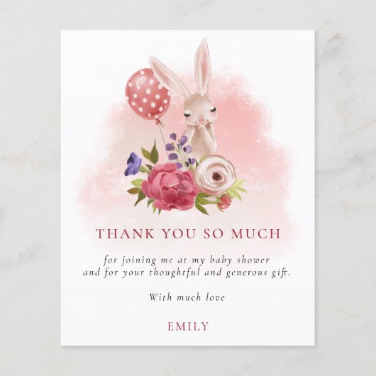 Budget Bunny Florals Pink Baby shower Dank u (Voorkant)