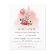 Budget Bunny Florals Pink Baby shower Uitnodiging