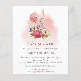 Budget Bunny Florals Pink Baby shower Uitnodiging