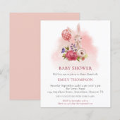 Budget Bunny Florals Pink Baby shower Uitnodiging (Voorkant / Achterkant)
