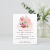 Budget Bunny Florals Pink Baby shower Uitnodiging (Staand voorkant)