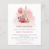 Budget Bunny Florals Pink Baby shower Uitnodiging (Voorkant)