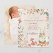 Budget Bunny Photo Girl Christening Baptism Invite (Voorkant / Achterkant)
