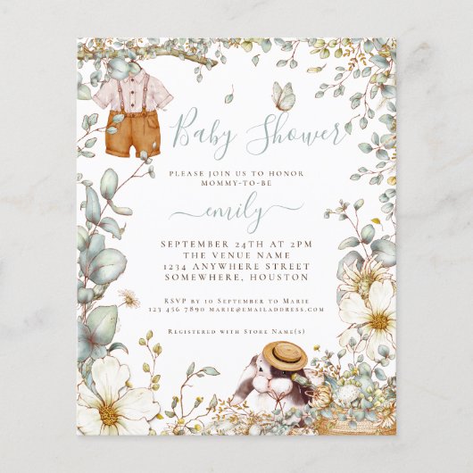 Budget Bunny Sage Boy Baby shower Invitation (Voorkant)