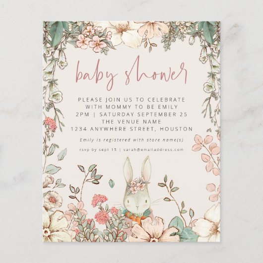 Budget Bunny Script Girl Baby shower (Voorkant)