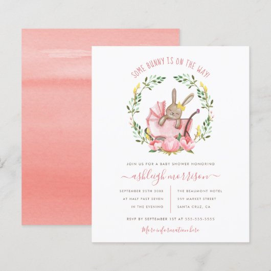 Budget Bunny & Waterverf Flowers Girl Baby shower (Voorkant / Achterkant)