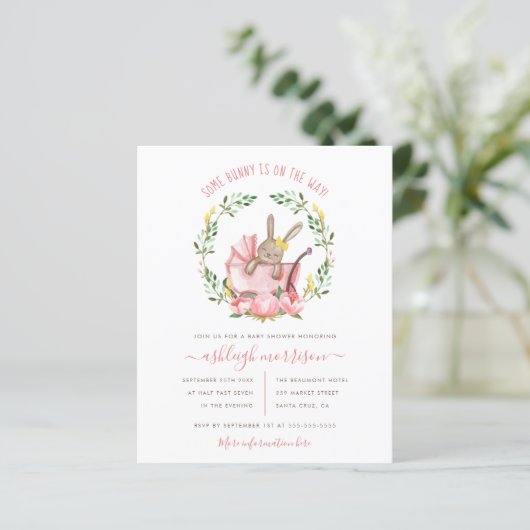 Budget Bunny & Waterverf Flowers Girl Baby shower (Staand voorkant)