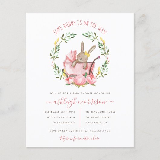 Budget Bunny & Waterverf Flowers Girl Baby shower (Voorkant)