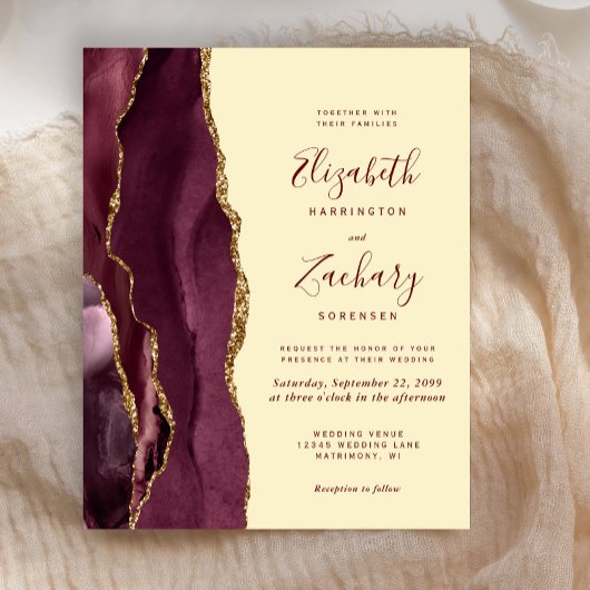 Budget Burgundy Agate Boter Geel Trouw Uitnodiging