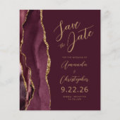 Budget Burgundy Agate Goud Schrift Save the Date (Voorkant)