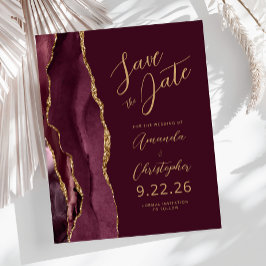 Budget Burgundy Agate Goud Schrift Save the Date
