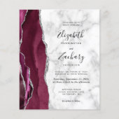 Budget Burgundy Agate Marble Wedding Uitnodiging (Voorkant)