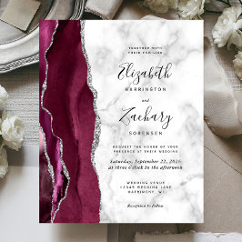 Budget Burgundy Agate Marble Wedding Uitnodiging
