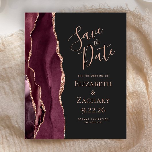 Budget Burgundy Agate Roos Gold Save the Date