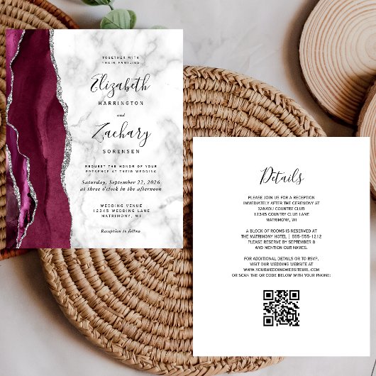 Budget Burgundy Agaten Marmeren QR Code Huwelijk