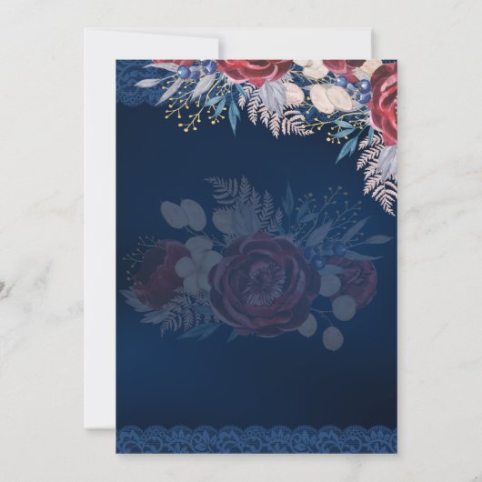 Budget Burgundy Blue Floral Lace Wedding SAVE DATE Kaart (Achterkant)