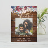 Budget Burgundy Blue Floral Lace Wedding SAVE DATE Kaart (Staand voorkant)