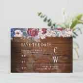 Budget Burgundy Blue Floral Lace Wedding SAVE DATE Save The Date (Staand voorkant)