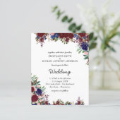 Budget Burgundy Blue Floral Wedding Invites (Staand voorkant)