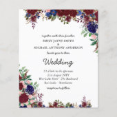 Budget Burgundy Blue Floral Wedding Invites (Voorkant)