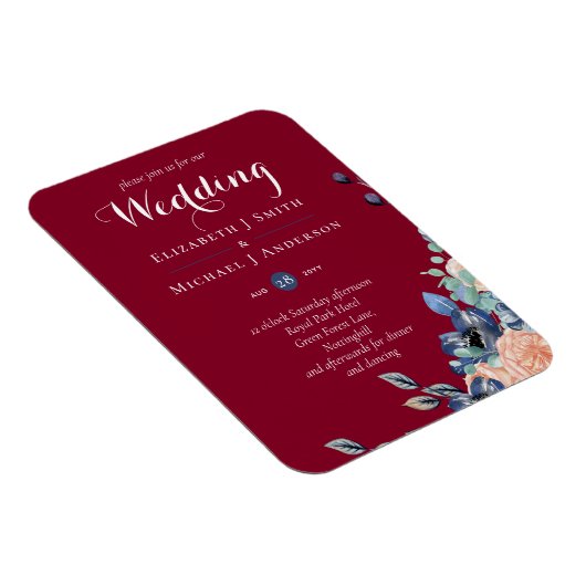 Budget Burgundy Blue Peach Floral Wedding Magneet (Rechterzijde)