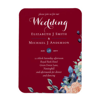 Budget Burgundy Blue Peach Floral Wedding Magneet
