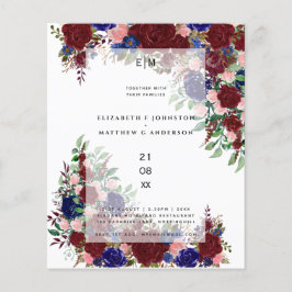 Budget Burgundy Blue Pink Floral Wedding Invites