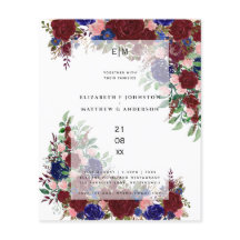 Budget Burgundy Blue Pink Floral Wedding Invites