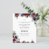Budget Burgundy Blue Rozen Modern Wedding Invites (Staand voorkant)