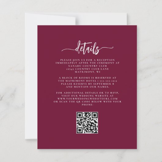 Budget Burgundy Blush Floral QR Code Wedding (Achterkant)