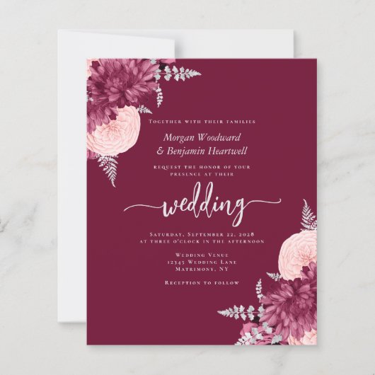 Budget Burgundy Blush Floral QR Code Wedding (Voorkant)