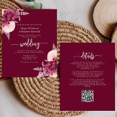 Budget Burgundy Blush Floral QR Code Wedding