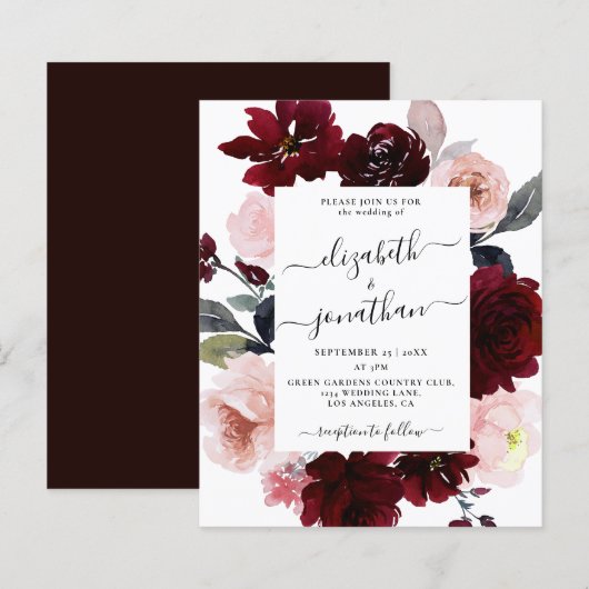 Budget Burgundy Blush Floral Wedding (Voorkant / Achterkant)