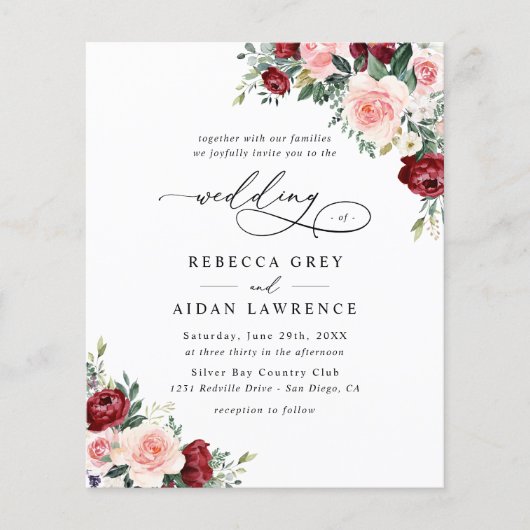 Budget Burgundy Blush Floral Wedding (Voorkant)