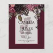 Budget Burgundy Blush Floral Wedding Invite SATIN (Voorkant)