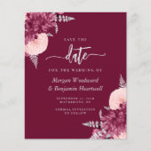 Budget Burgundy Blush Floral Wedding Save the Date (Voorkant)
