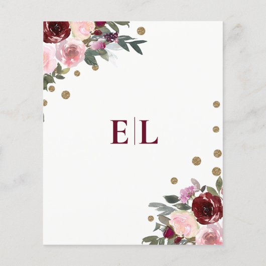 Budget Burgundy Blush Gold Floral bespaart datum (Achterkant)