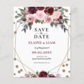 Budget Burgundy Blush Gold Floral bespaart datum (Voorkant)
